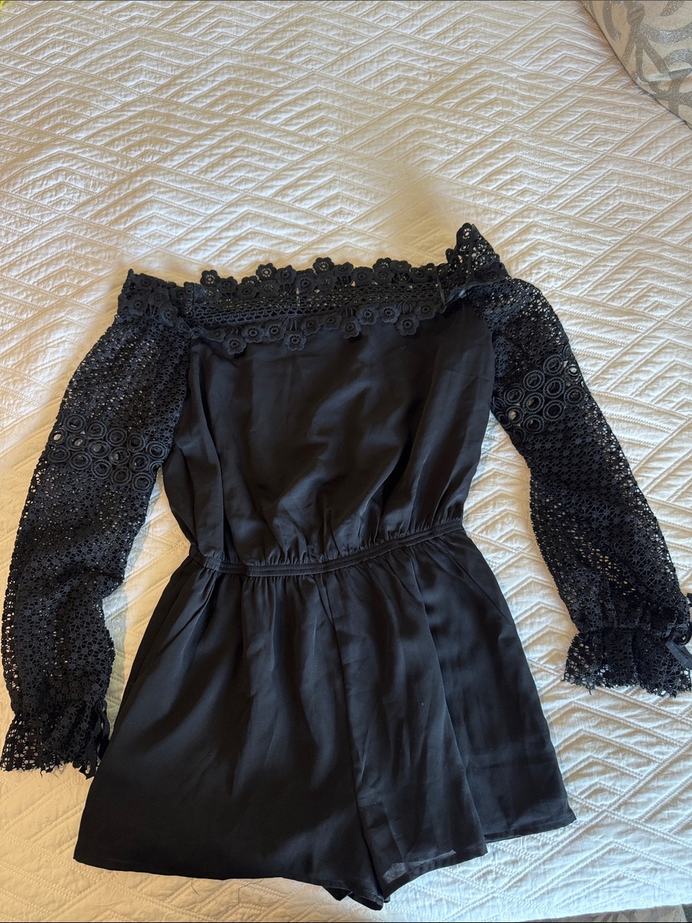 Aqua Black Floral Lace Off-Shoulder Top